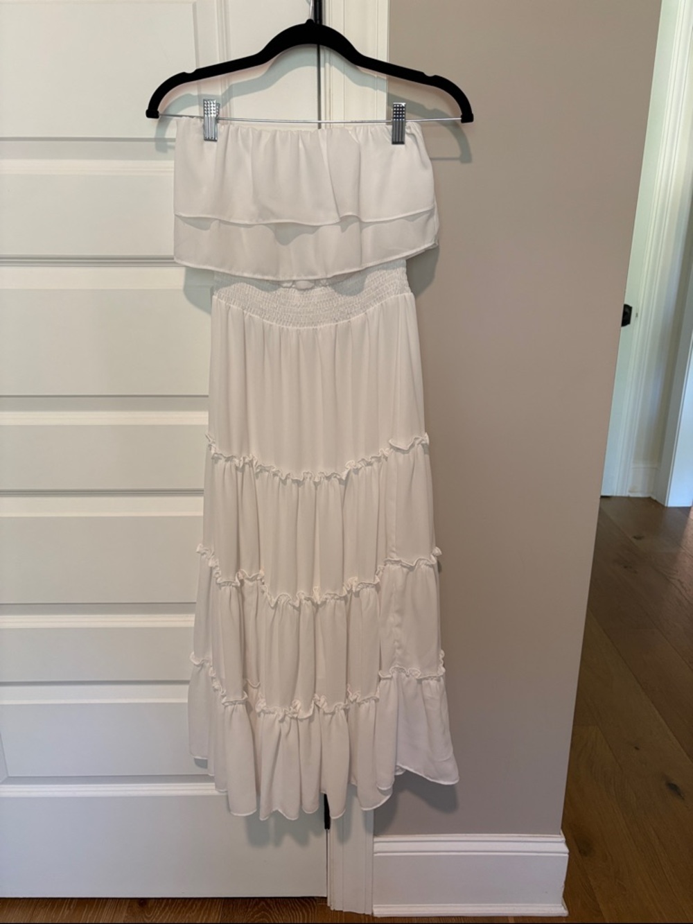 1. State White Strapless Tiered Maxi Dress